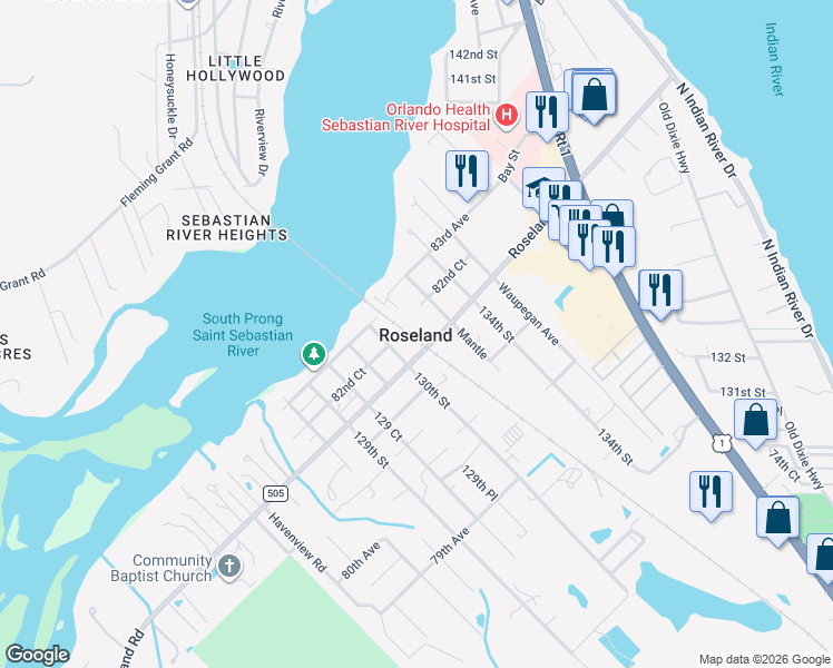 map of restaurants, bars, coffee shops, grocery stores, and more near in Roseland