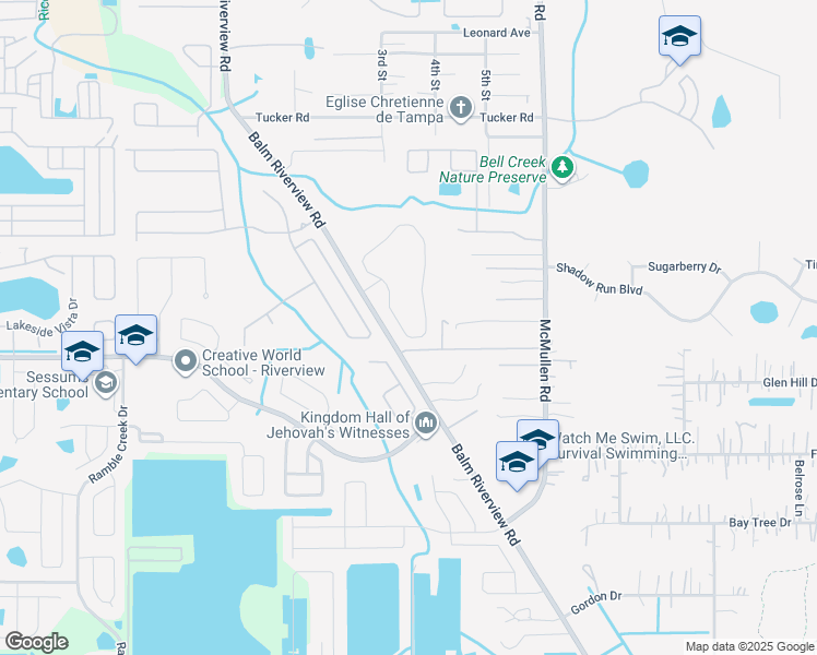 map of restaurants, bars, coffee shops, grocery stores, and more near 11247 Creek Haven Drive in Riverview