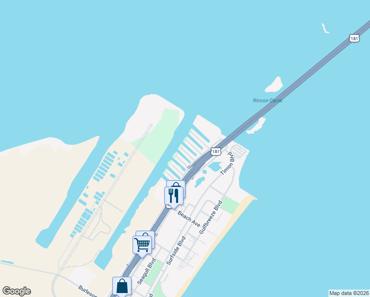 map of restaurants, bars, coffee shops, grocery stores, and more near 732 Enchanted Harbor in Corpus Christi