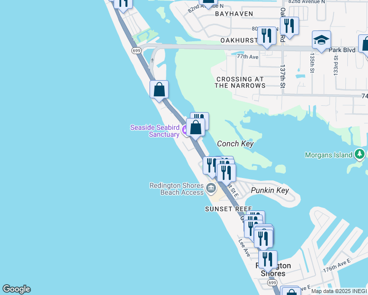 map of restaurants, bars, coffee shops, grocery stores, and more near 18306 Sunset Boulevard in Redington Shores