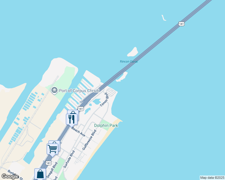 map of restaurants, bars, coffee shops, grocery stores, and more near Water Street in Corpus Christi
