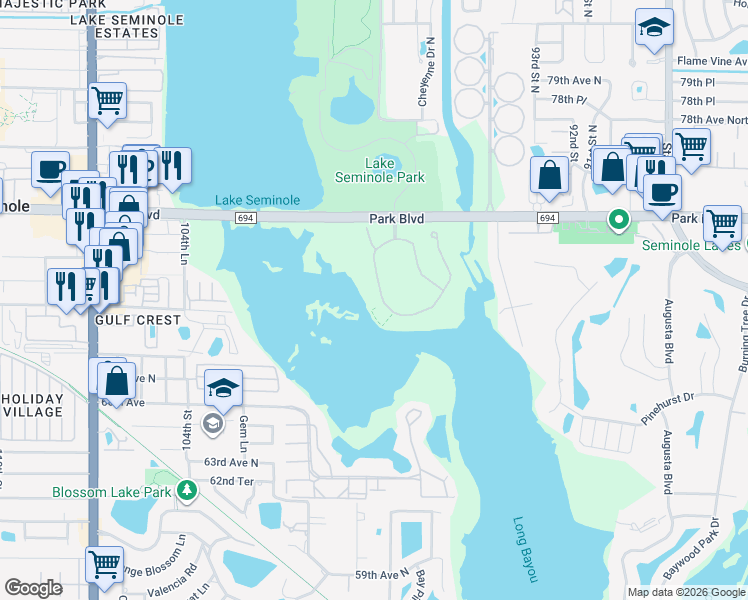 map of restaurants, bars, coffee shops, grocery stores, and more near 10002 Key Haven Road in Seminole