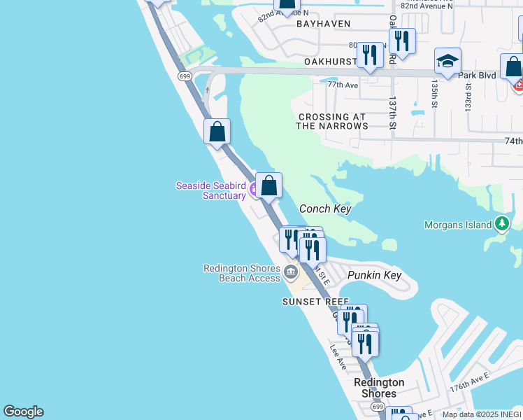 map of restaurants, bars, coffee shops, grocery stores, and more near 18320 Gulf Boulevard in Redington Shores