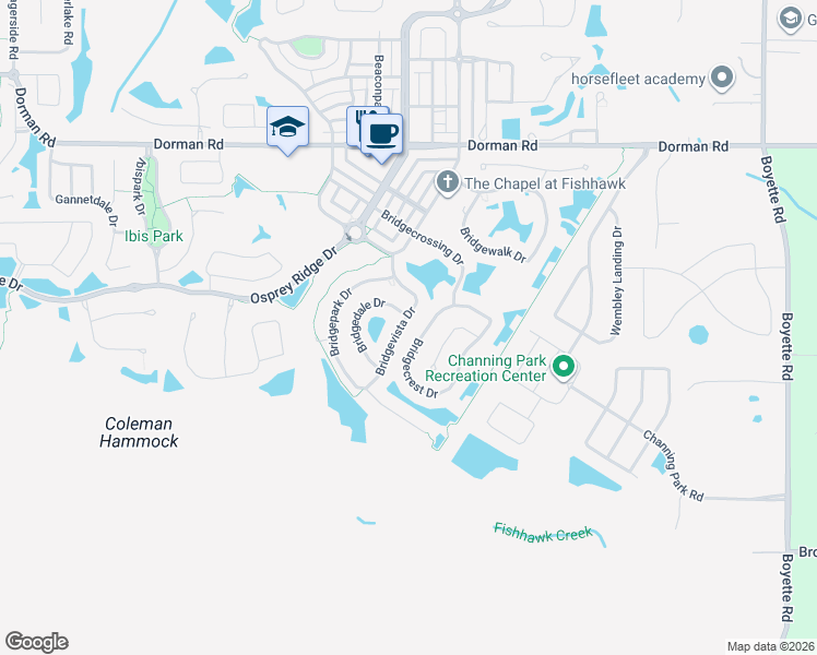 map of restaurants, bars, coffee shops, grocery stores, and more near 6304 Bridgevista Drive in Lithia