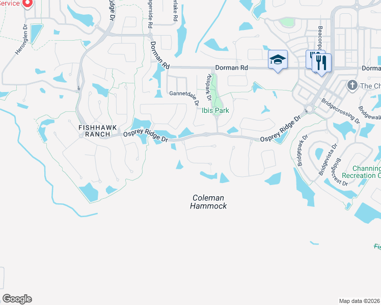map of restaurants, bars, coffee shops, grocery stores, and more near 15506 Avocetview Court in Lithia