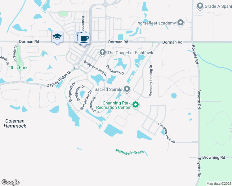 map of restaurants, bars, coffee shops, grocery stores, and more near 6515 Bridgecrest Drive in Lithia