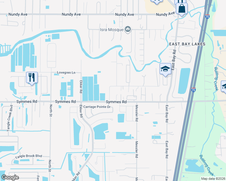map of restaurants, bars, coffee shops, grocery stores, and more near 11326 Spivey Road in Gibsonton