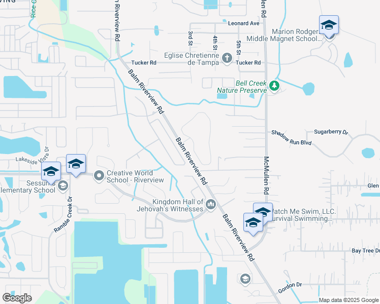 map of restaurants, bars, coffee shops, grocery stores, and more near 11262 Creek Haven Drive in Riverview