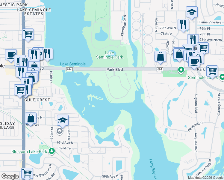 map of restaurants, bars, coffee shops, grocery stores, and more near 7069 Key Haven Road in Seminole