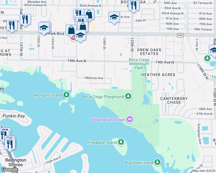 map of restaurants, bars, coffee shops, grocery stores, and more near 12736 Poinsettia Avenue in Seminole