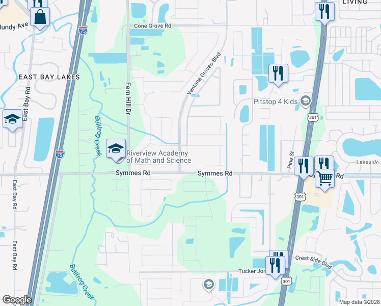 map of restaurants, bars, coffee shops, grocery stores, and more near 10314 Berryessa Avenue in Riverview