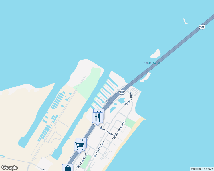 map of restaurants, bars, coffee shops, grocery stores, and more near 734 Kings Point Harbor Drive in Corpus Christi