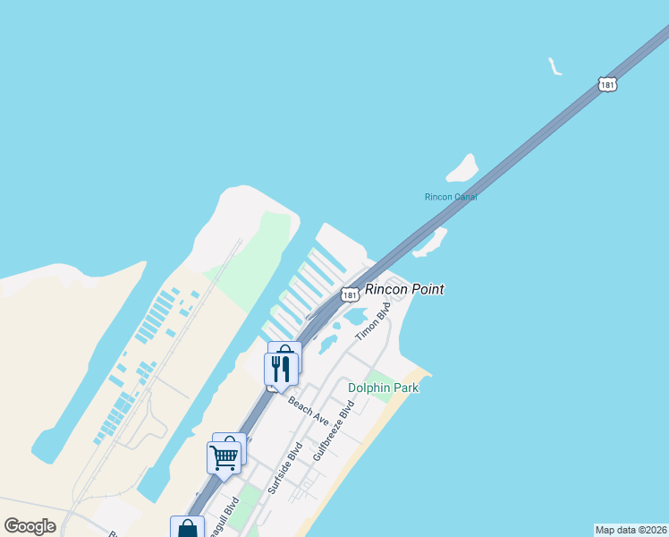 map of restaurants, bars, coffee shops, grocery stores, and more near 734 Kings Point Harbor Drive in Corpus Christi