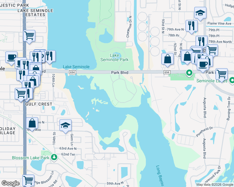 map of restaurants, bars, coffee shops, grocery stores, and more near 7253 Key Haven Road in Seminole