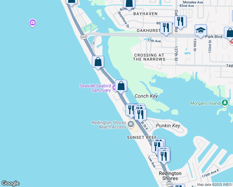 map of restaurants, bars, coffee shops, grocery stores, and more near 18320 Gulf Boulevard in Redington Shores