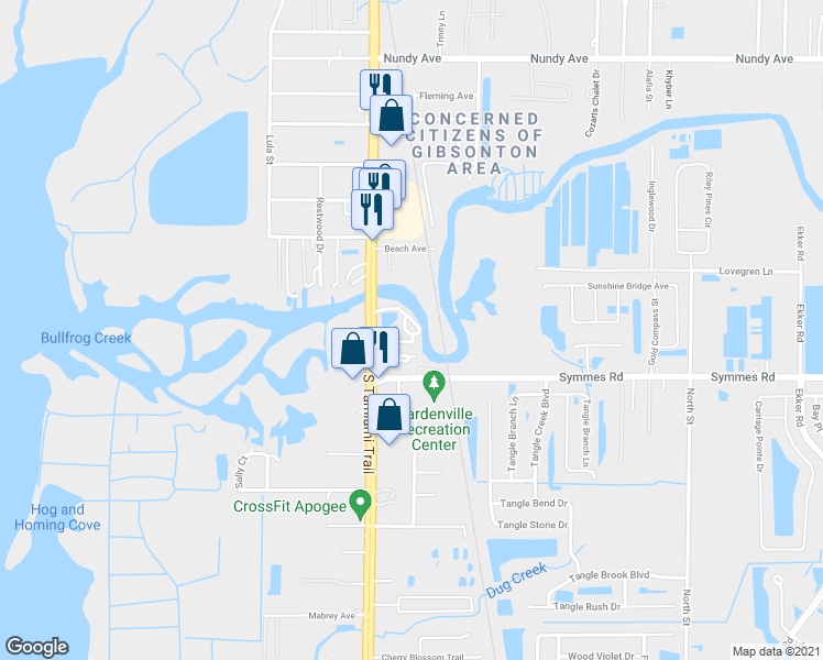 map of restaurants, bars, coffee shops, grocery stores, and more near 11310 US Highway 41 South in Gibsonton