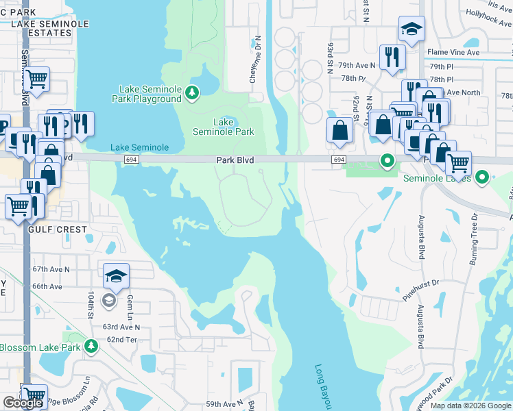 map of restaurants, bars, coffee shops, grocery stores, and more near 7080 Conch Boulevard in Seminole