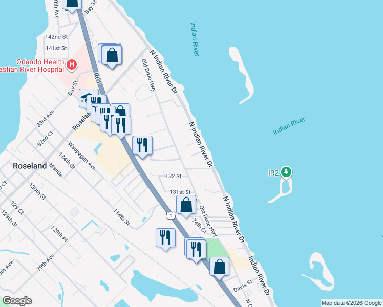 map of restaurants, bars, coffee shops, grocery stores, and more near 7490 133rd Place in Sebastian