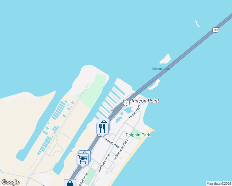 map of restaurants, bars, coffee shops, grocery stores, and more near 734 Kings Point Harbor Drive in Corpus Christi