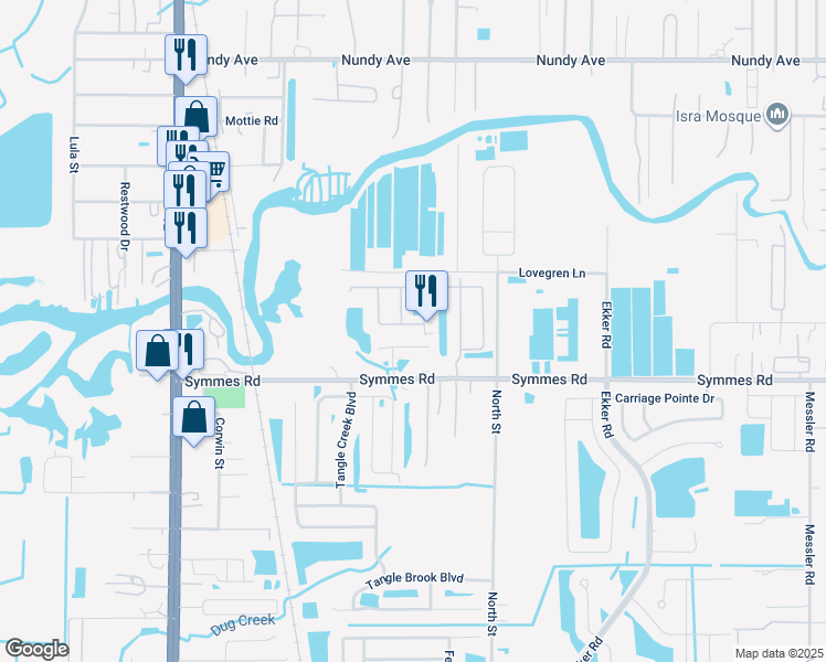 map of restaurants, bars, coffee shops, grocery stores, and more near 7507 Northern Lights Drive in Gibsonton