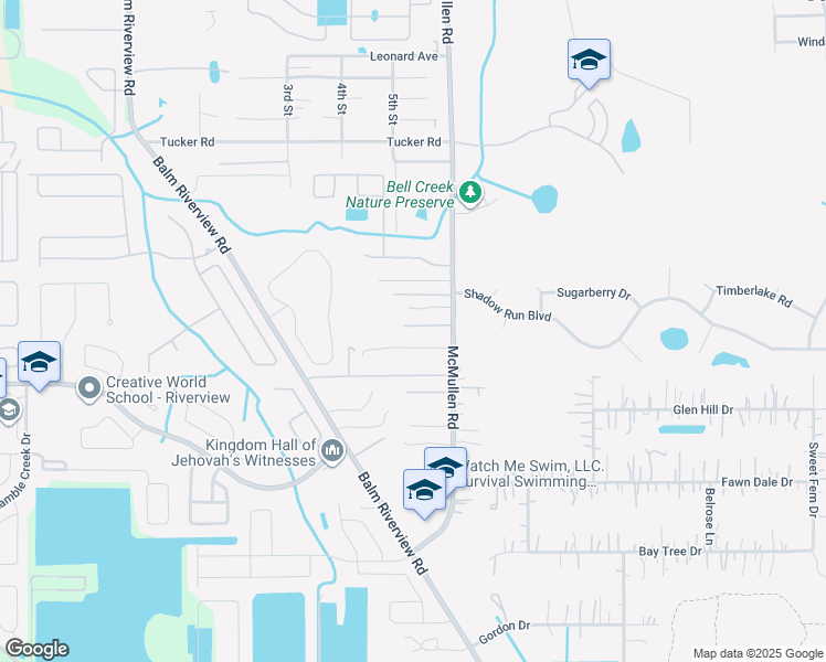 map of restaurants, bars, coffee shops, grocery stores, and more near 11707 Jabez Way in Riverview