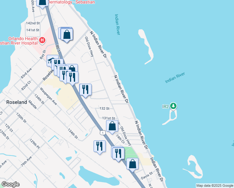map of restaurants, bars, coffee shops, grocery stores, and more near 7480 133rd Place in Sebastian