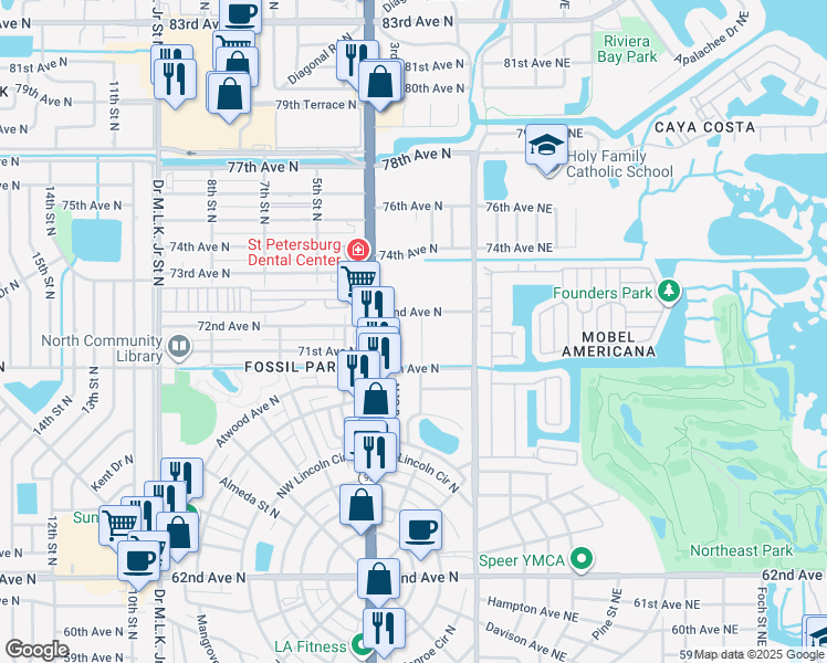 map of restaurants, bars, coffee shops, grocery stores, and more near 2 2nd Street North in St. Petersburg