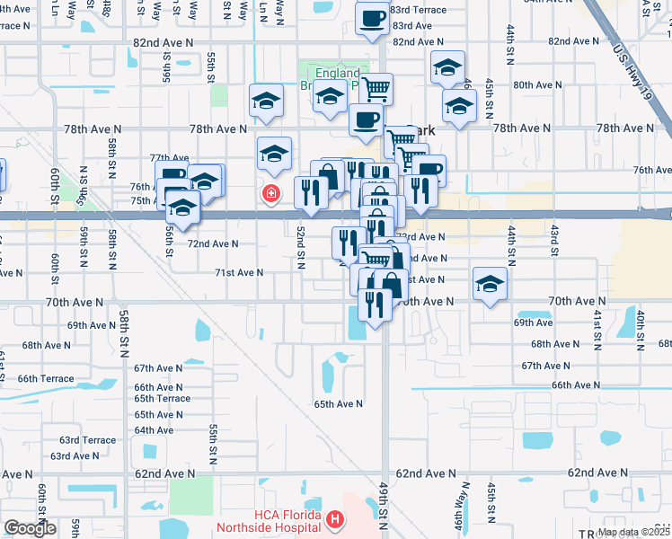 map of restaurants, bars, coffee shops, grocery stores, and more near in Pinellas Park