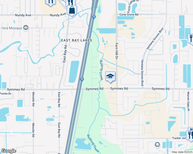 map of restaurants, bars, coffee shops, grocery stores, and more near 9716 Symmes Road in Riverview