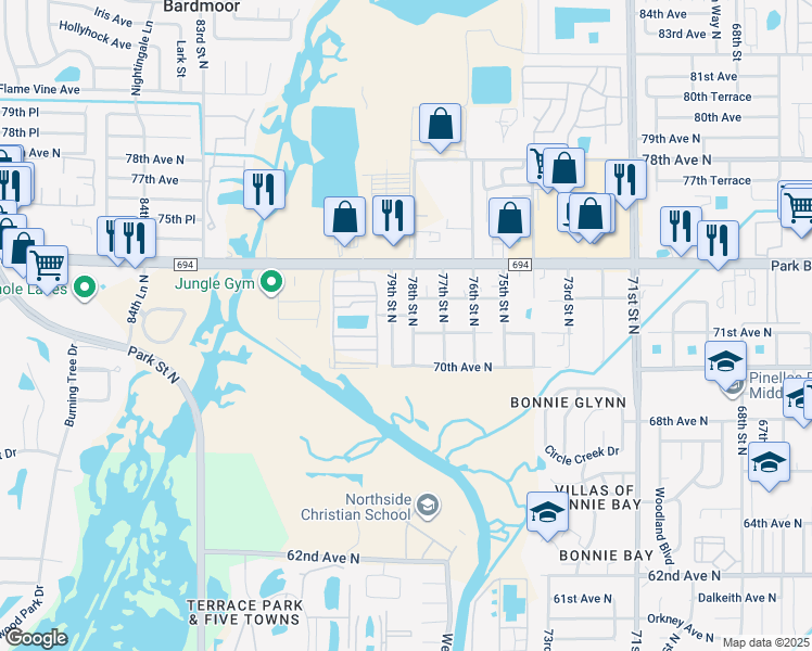 map of restaurants, bars, coffee shops, grocery stores, and more near 7170 78th Street North in Pinellas Park