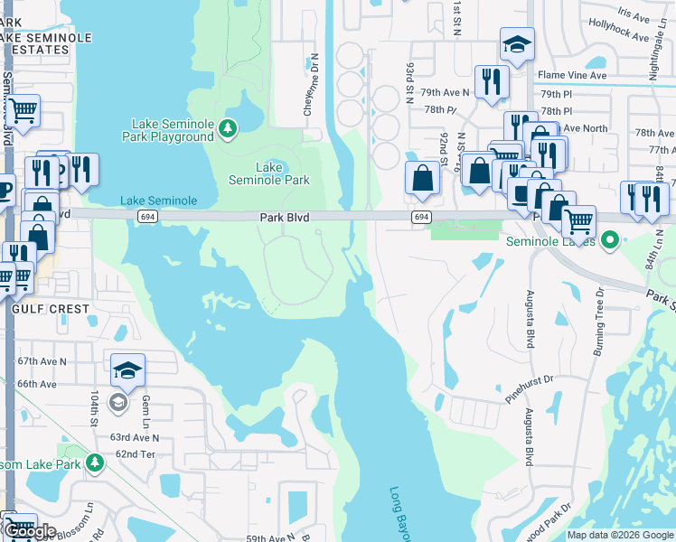 map of restaurants, bars, coffee shops, grocery stores, and more near 7137 Islamorada Circle in Seminole