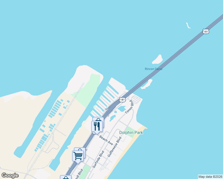 map of restaurants, bars, coffee shops, grocery stores, and more near 734 Kings Point Harbor Drive in Corpus Christi