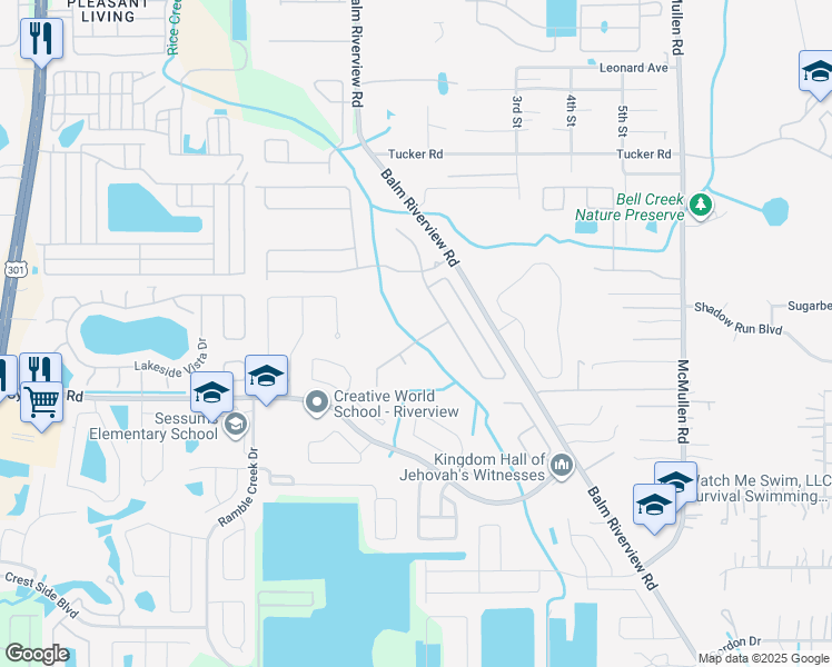 map of restaurants, bars, coffee shops, grocery stores, and more near 11206 Silver Fern Way in Riverview