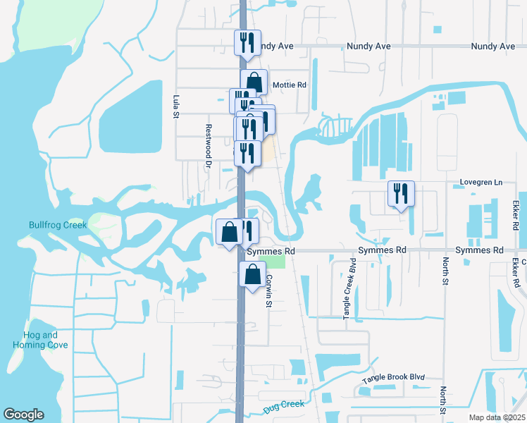 map of restaurants, bars, coffee shops, grocery stores, and more near 11310 US Highway 41 South in Gibsonton