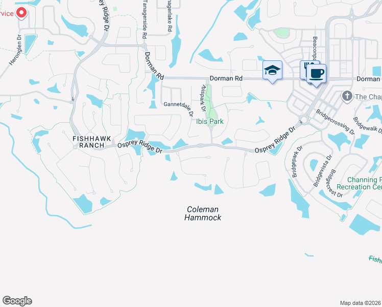 map of restaurants, bars, coffee shops, grocery stores, and more near 15506 Avocetview Court in Lithia
