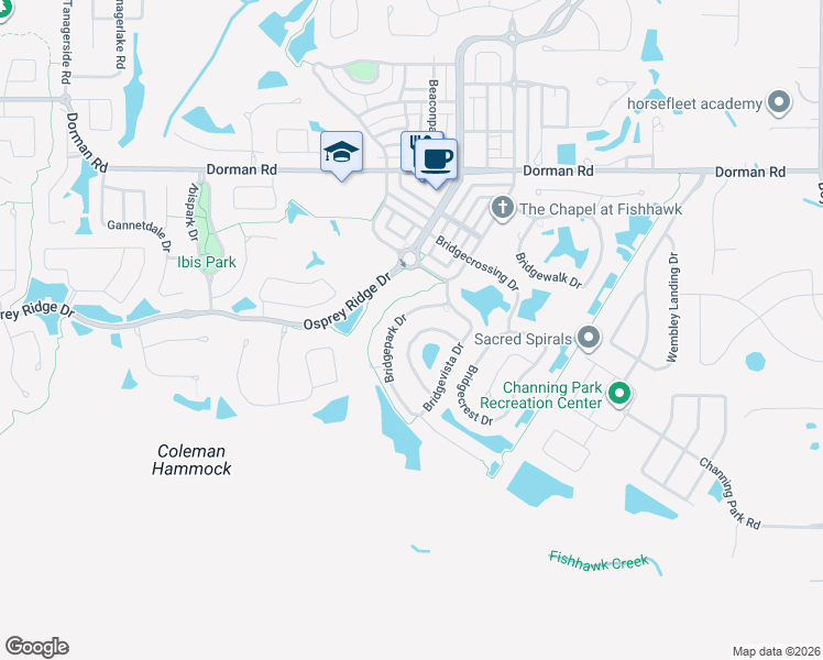 map of restaurants, bars, coffee shops, grocery stores, and more near 16119 Bridgedale Drive in Lithia