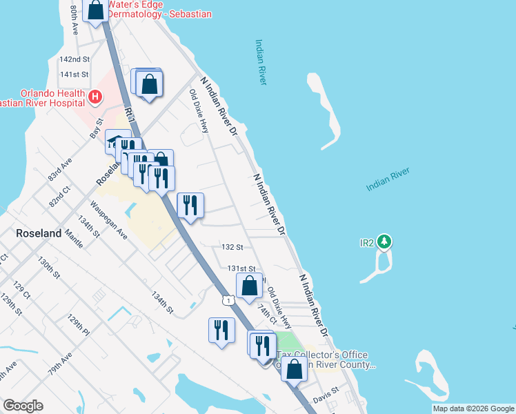 map of restaurants, bars, coffee shops, grocery stores, and more near 7480 133rd Place in Sebastian