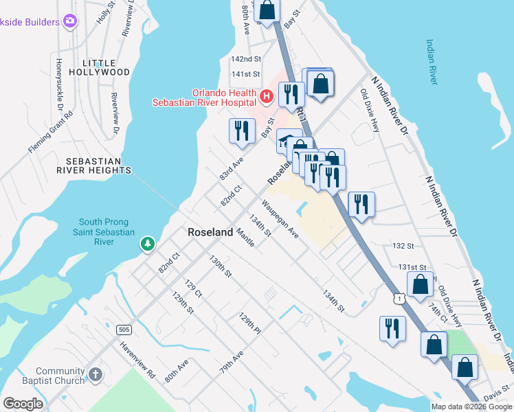 map of restaurants, bars, coffee shops, grocery stores, and more near 8145 Waupegan Avenue in Sebastian