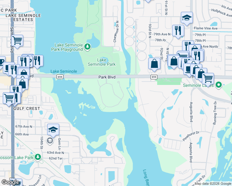 map of restaurants, bars, coffee shops, grocery stores, and more near 7169 Conch Boulevard in Seminole