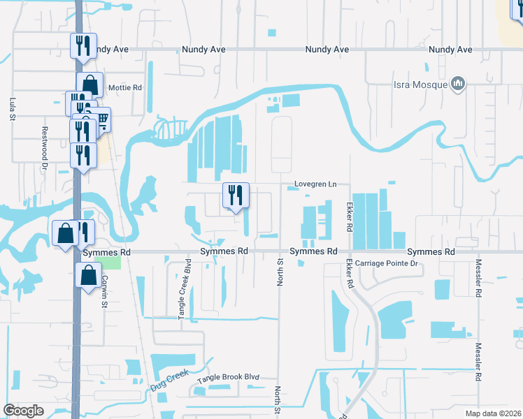map of restaurants, bars, coffee shops, grocery stores, and more near 11227 Gold Compass Street in Gibsonton