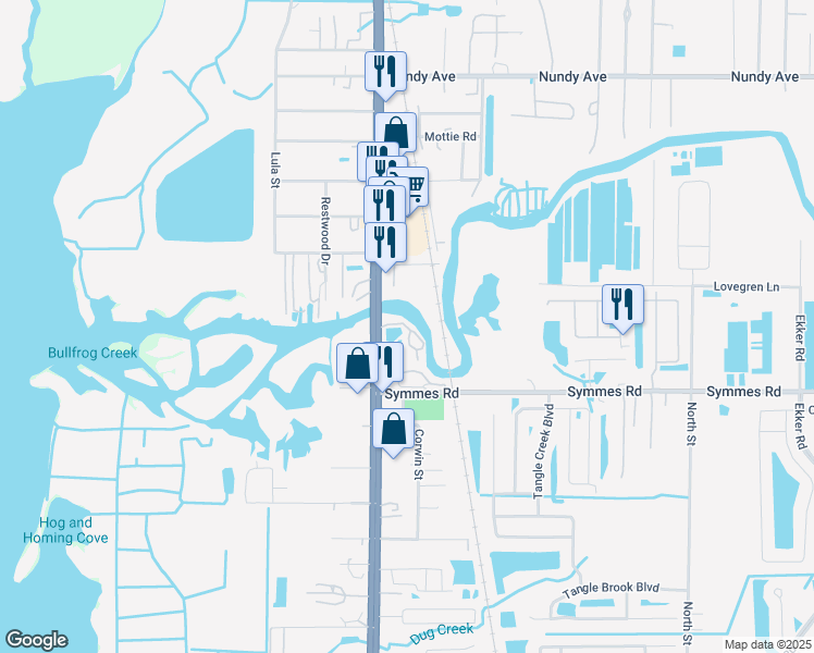 map of restaurants, bars, coffee shops, grocery stores, and more near 11310 US Highway 41 South in Gibsonton