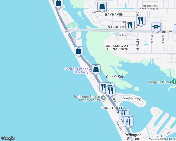 map of restaurants, bars, coffee shops, grocery stores, and more near in Indian Shores
