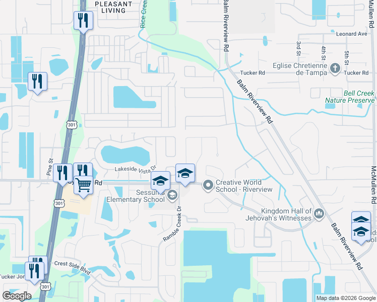 map of restaurants, bars, coffee shops, grocery stores, and more near 11327 Palm Island Avenue in Riverview