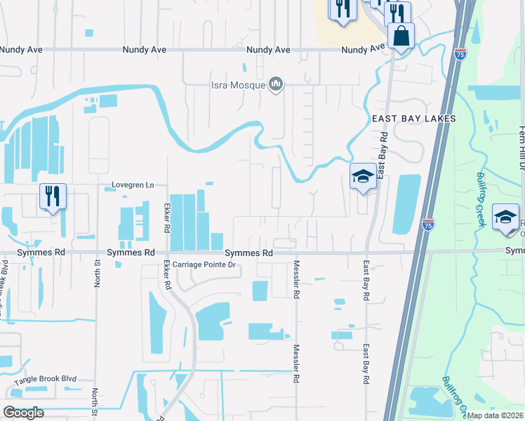 map of restaurants, bars, coffee shops, grocery stores, and more near 8511 Honeywell Road in Gibsonton