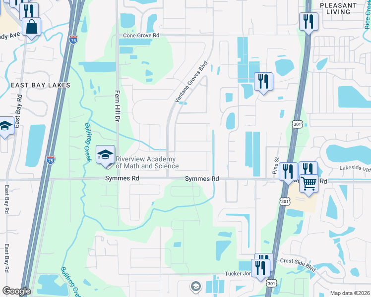 map of restaurants, bars, coffee shops, grocery stores, and more near 10314 Berryessa Avenue in Riverview