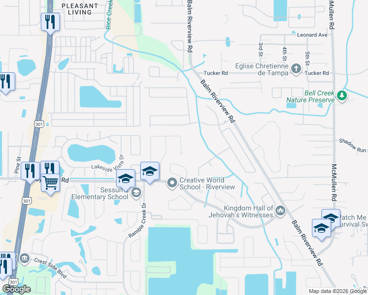 map of restaurants, bars, coffee shops, grocery stores, and more near 11206 Cocoa Beach Drive in Riverview