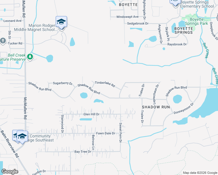 map of restaurants, bars, coffee shops, grocery stores, and more near 12110 Shadow Run Boulevard in Riverview