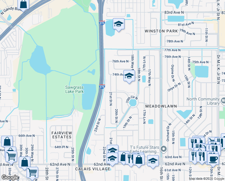 map of restaurants, bars, coffee shops, grocery stores, and more near 7063 21st Street North in St. Petersburg