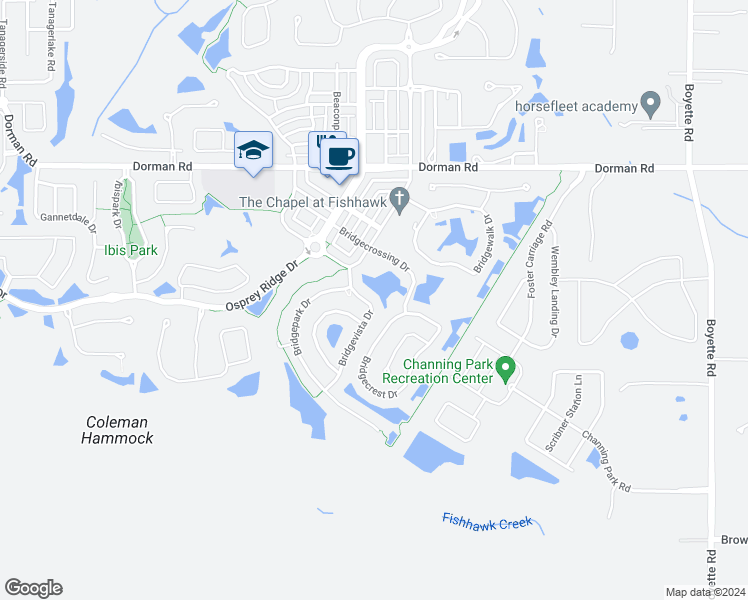 map of restaurants, bars, coffee shops, grocery stores, and more near 6216 Bridgevista Drive in Lithia
