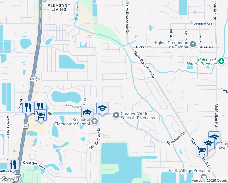 map of restaurants, bars, coffee shops, grocery stores, and more near 11310 Palm Island Avenue in Riverview